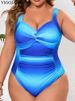 VigoJany 2026 Blue Gradient Plus Size Swimwear Women Strapped Push Up Large One Piece Swimsuit Summer Beach Chubby Bathing Suit_ecoleips.com