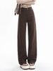 K American Retro Coffee Color Narrow Straight Leg Jeans For Women, New High Waisted Loose Fit Slimming Casual Wide Leg Pants_ecoleips.com