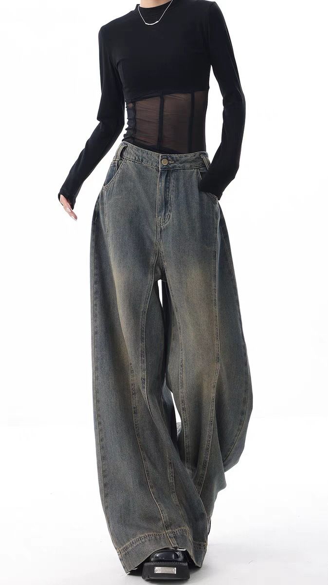 Relaxed Wide-Leg Jeans – High-Waisted Vintage Wash For Effortless Streetwear_ecoleips.com