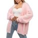 Luxury Faux Mink V-Neck Cardigan – Oversized Knit Sweater Coat For Women (Camel/Grey/Pink/White)_ecoleips.com