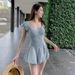 Sweet Floral Print Ruffle Sleeve One Piece Swimsuit Dress With Flared Skirt Modest Swimwear For Beach Pool Vacation_ecoleips.com