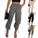 Women’s Clothing Summer New Women's Loose Casual Parachute High Waist Elastic Drawstring Pocket Overalls Trousers_ecoleips.com