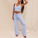 Women's Sexy Crop Top & Flared Pants Set - Soft Knit Fuzzy Sweater Vest High Waist Lounge Pants Two Piece Outfit (White, Khaki, Blue, Pink) S/M/L/XL_ecoleips.com
