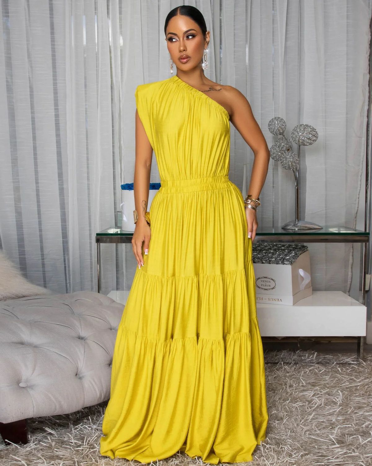 Women's Clothing Elegant And Comfortable Dress With Pure Color Shoulder Stitching Design, New Style For Seaside Vacation_ecoleips.com