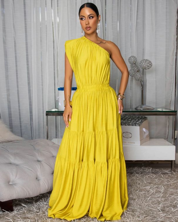 Women's Clothing Elegant And Comfortable Dress With Pure Color Shoulder Stitching Design, New Style For Seaside Vacation_ecoleips.com
