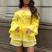 Women's Elegant Off-Shoulder Lace Shirt Wide Leg Shorts Set European American Style Summer Tie-Up Cross Border Clothing_ecoleips.com