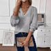 Women's Patchwork V Neck Knitted Pullover Sweater European American Style Autumn New in Stock Regular Fit Tops for Women_ecoleips.com