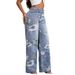American-style Street Print Jeans For Women, Autumn Trendy Vibe Style, Loose Versatile, With A Unique Design And_ecoleips.com