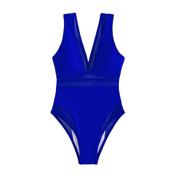 Trendy V-Neck One-Piece Swimsuit For Women - Sexy High-Waisted Slim Fit Bathing Suit, Comfortable Swimwear For Pool & Beach (Black/Blue, S/M/L)_ecoleips.com