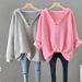 Women's Clothing Fat Mm Autumn And Winter Two Piece Sweater Long Sleeved Large Size Women's Clothing Hooded Splicing Mid Length V Neck Top_ecoleips.com