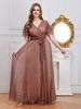 European And American Wedding Bridesmaid Dress V Neck High Waist Elegant Mesh Large Size Dress_ecoleips.com