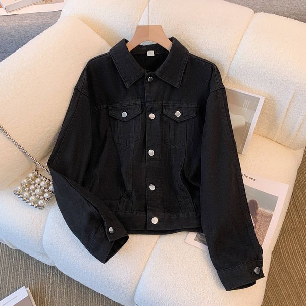 Women’s Vintage Denim Jacket – Classic Indigo & Black Single-Breasted Cardigan Coat (S-2XL)_ecoleips.com