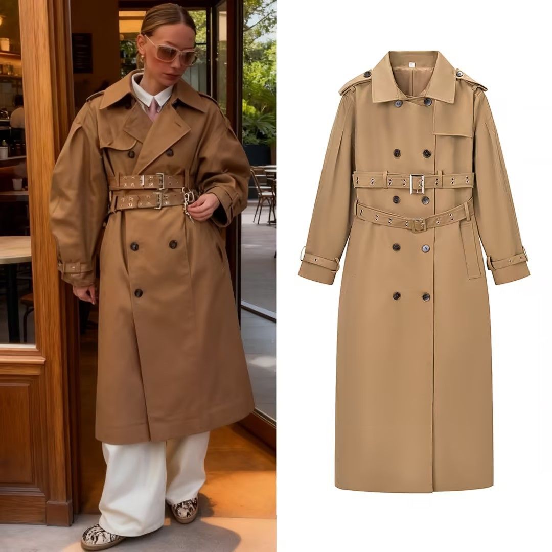 Women's Clothing Elegant Double-Breasted Trench Coat With Dual Belts For Women - Slim-Fit Long Coat For Office & Casual Wear ( Classic Colors)_ecoleips.com