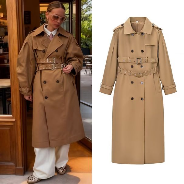 Women's Clothing Elegant Double-Breasted Trench Coat With Dual Belts For Women - Slim-Fit Long Coat For Office & Casual Wear ( Classic Colors)_ecoleips.com