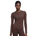 Modal Striped Yoga Wear Women's Nude Comfort Button Down Henley Shirt Running Sports Long Sleeved T Shirt D25146_ecoleips.com