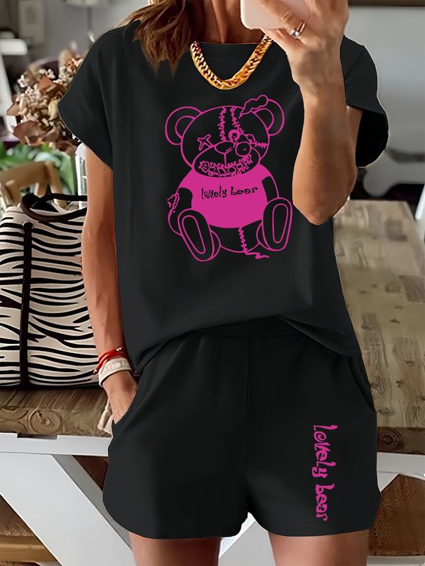 Women’s 2 Piece Outfit Set – Oversized Graphic T-Shirt And Biker Shorts Matching Set, Casual Summer Lounge Tracksuit For Daily Wear-309_ecoleips.com