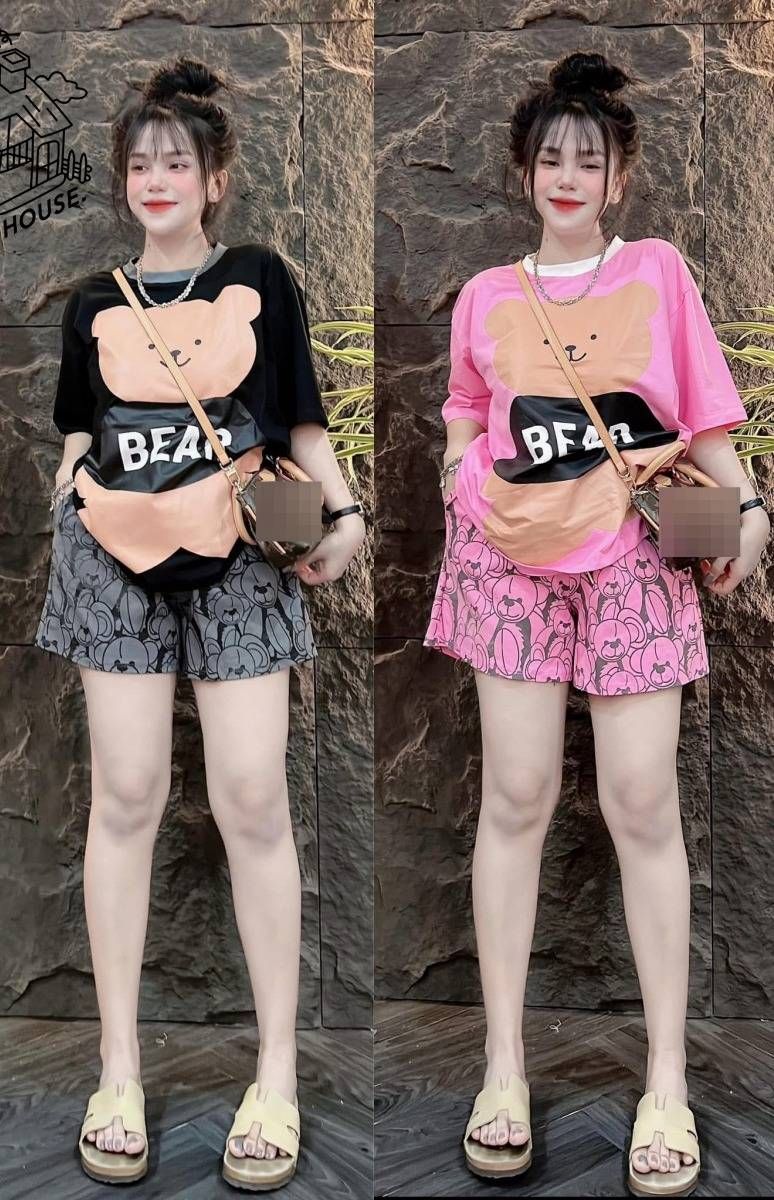 Women's Summer Bear Print Two Piece Set Casual Fashion T-Shirt And Shorts Sports INS Trend Short Sleeved Top And Bottom Outfit_ecoleips.com
