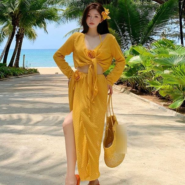 Plus Size Women's Swimsuit Two Piece Four Piece Set Long Sleeved Long Dress Bikini Sexy For Slightly Chubby Girls Concealing Flaws Hot Spring Swimsuit_ecoleips.com
