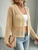 Women Soft Skin-Friendly Breathable Hollow Mesh Knit Cardigan Open V Neck Long Sleeve Oversized Loose Glitter Cropped Knit Cover Up_ecoleips.com