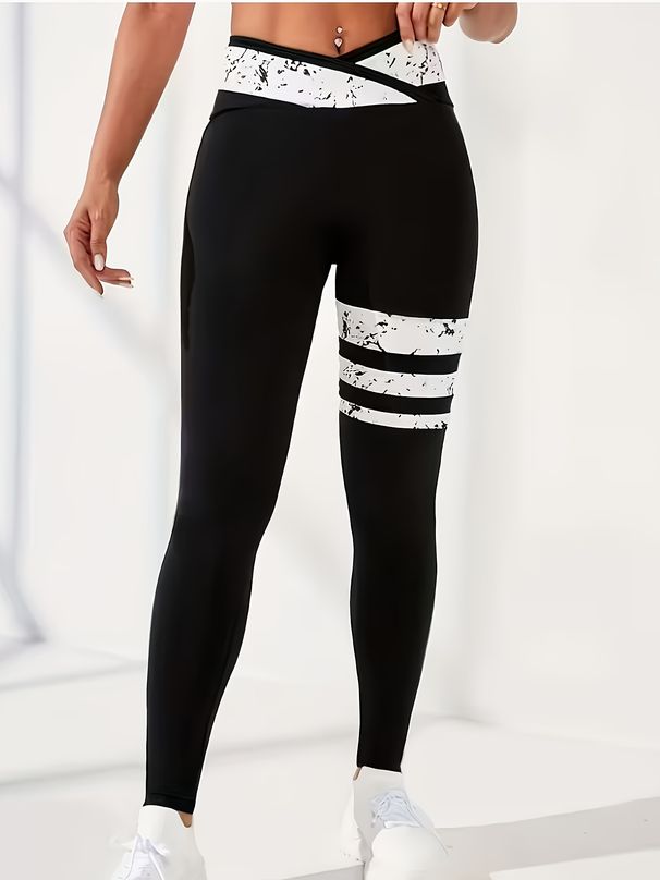 Women's Clothing Slim Fit Yoga Pants European American Style Butt Lifting Sweat Wicking Quick Drying Cross Waist Print For Running Outdoor Sports Gym_ecoleips.com