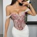 Jacquard Floral Bustier Top With Boning, Oil Painting Print Sleeveless Corset Vest For Women, Backless Fashion Camisole_ecoleips.com