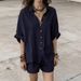 Women's Solid Color Loose Button down Shirt And Shorts Fashion Casual Suit Spring/Summer New European And American Cross Border Trade Clothing_ecoleips.com