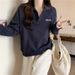 real-shot Polo Collar Sweatshirt For Women, Spring And Autumn, Thin, Loose, New Plus Size, Hong Kong Style,_ecoleips.com