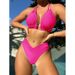 Women's Clothing Sexy Bikini Halter Neck Ladies Split Swimsuit Solid Color_ecoleips.com