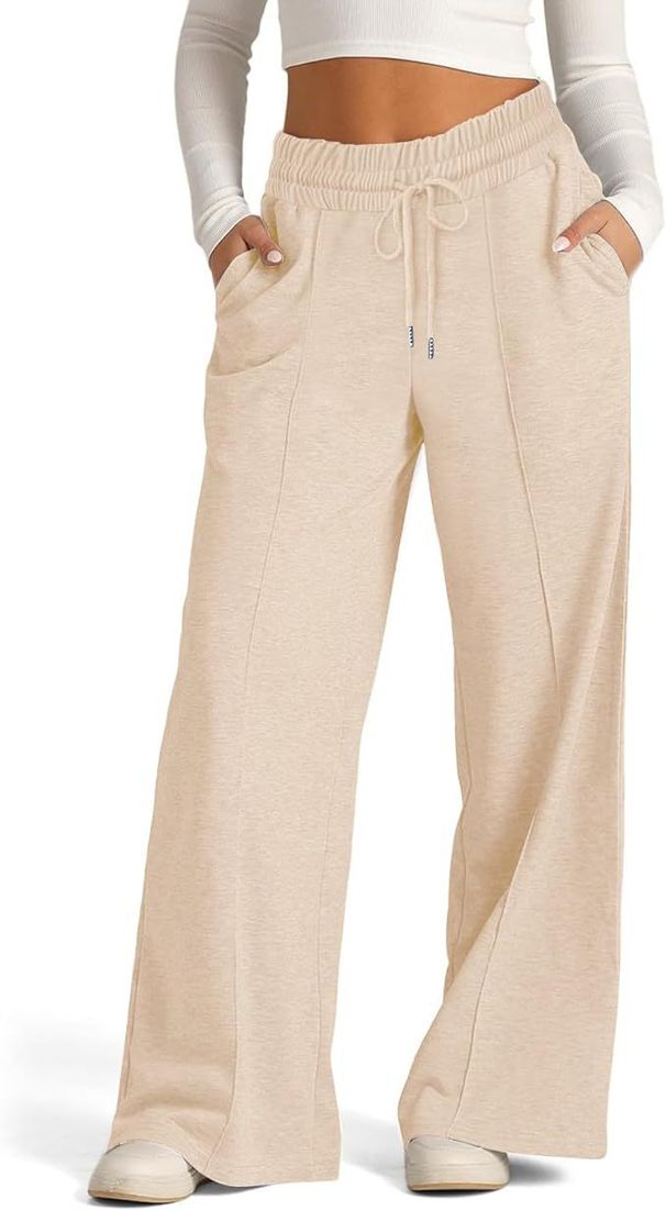 Women's Clothing Solid Color Casual Wide Leg Drawstring Elastic Waist Sweatpants_ecoleips.com