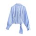 Women's Versatile Striped Lapel Shirt Long Sleeved Single Breasted Belt Embellishment New Style Clothing Wholesale 2025_ecoleips.com