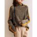 K Women's High-neck Sweater; Thickened, Retro, New, Loose, Wearable, Color-blocked Knitted Cardigan_ecoleips.com