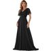 Women's Clothing Hand Folded Large Swing Double V Neck Trumpet Sleeve Chiffon Banquet Bridesmaid Plus Size Evening Dress_ecoleips.com