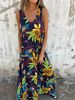 2025 Spring/Summer New Women's Fashion V-neck Loose Pocket Printed Tank Top Dress_ecoleips.com