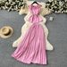 Women's Clothing Round Neck Sleeveless Top High Waist Slimming Big Swing Pleated Skirt Two Piece Suit_ecoleips.com