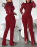 Women’s Clothing New Black Sequin Mesh Lace Design Long Sleeve Tight Leg Slit Jumpsuit_ecoleips.com