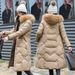 Knee-Length Faux Fur-Trimmed Puffer Coat – Women’s Letter-Printed Quilted Jacket(L-4XL, Khaki/Red/Grey/Black/Cream)_ecoleips.com