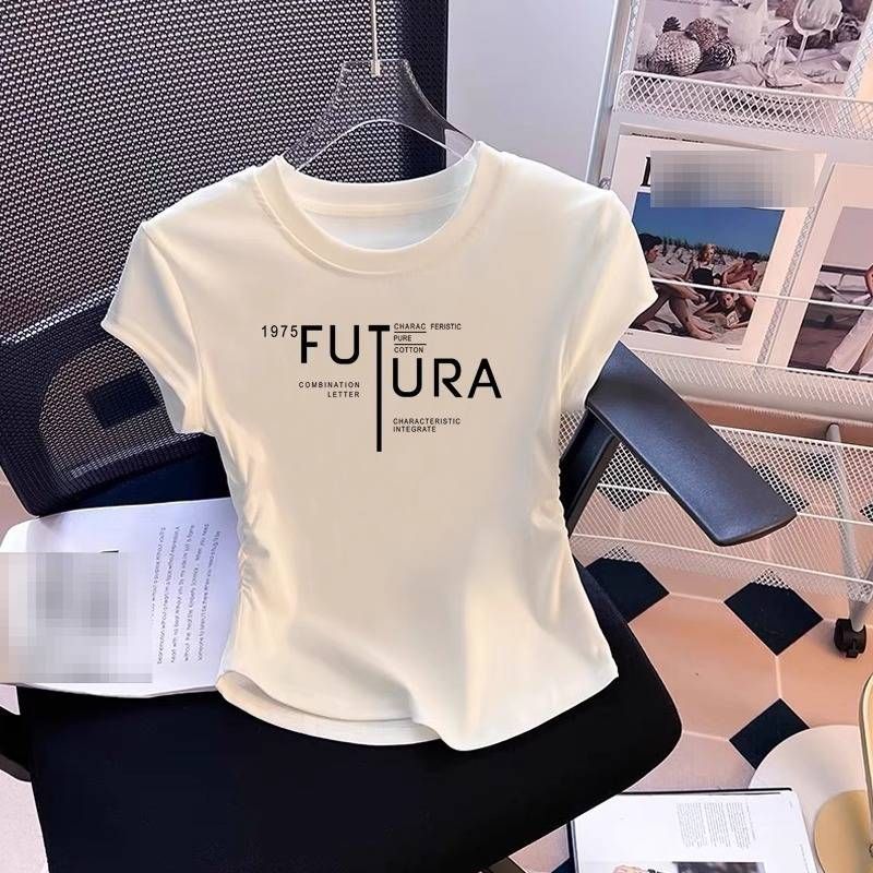 Women's American Style Pleated Short Sleeve T-Shirt Cotton Inner Layer Summer Base Layer Top European Popular Style_ecoleips.com