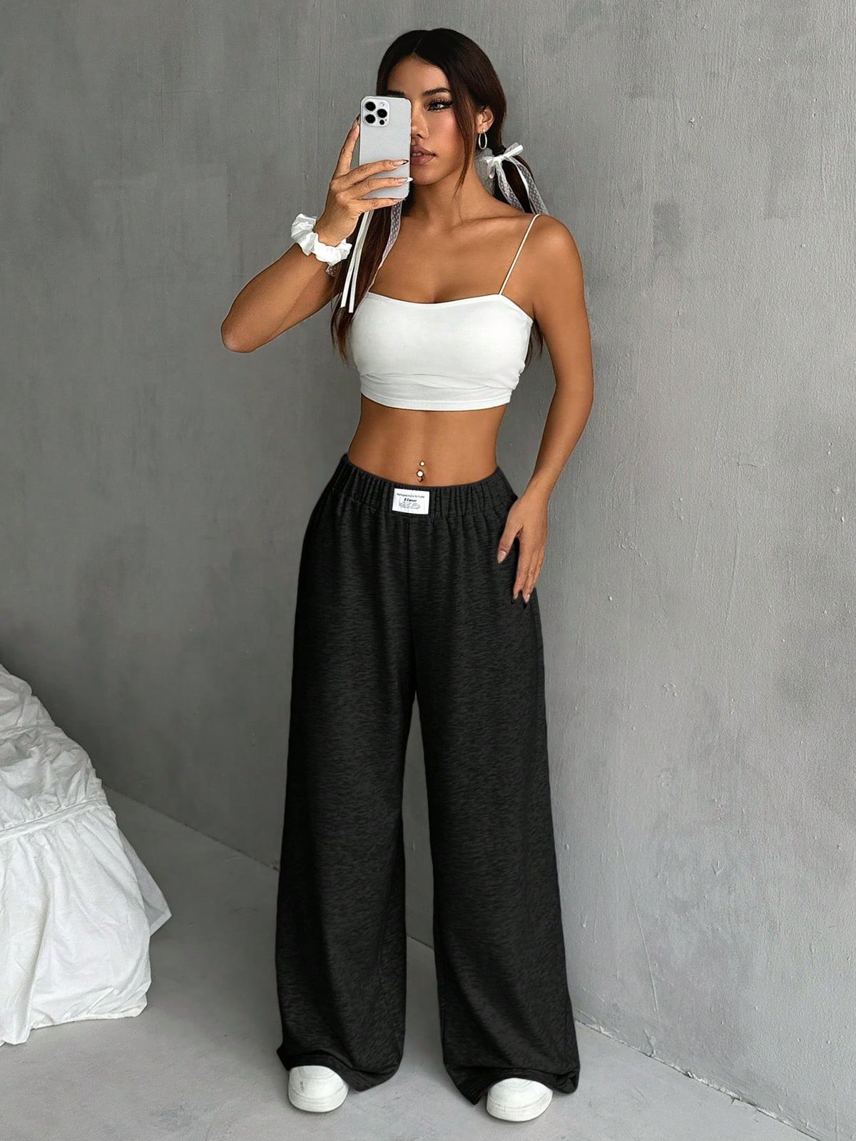 Women's Oversized Wide Leg Sweatpants, High Waist Elastic Waistband, Casual Loose Track Pants, Minimalist Streetwear For Everyday Wear_ecoleips.com