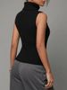 Elegant Office Turtleneck Ribbed Knit Tank Top, Sleeveless Slim Commuter Basic Blouse_ecoleips.com