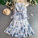 Women's Floral Print Chiffon Maxi Dress V-Neck Bohemian Flowy Ruffle Sleeve Midi Dress Elegant Waist-Defining Dress_ecoleips.com