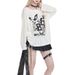Women's Y2K Graffiti Print Off-Shoulder Long-Sleeve Top | Ripped Loose Asymmetric Blouse_ecoleips.com