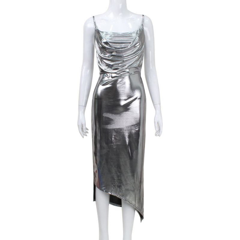 Women's Clothing Hot Sale Sexy Backless Swaying Collar Suspender Skirt Hot Stamping Slit Pure Desire Hot Girl Dress Long_ecoleips.com