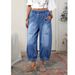 Elegant Casual High Waist Wide Leg Pants For Women Retro Style Denim With Elastic Waistband Lengthening Effect Plus Size_ecoleips.com