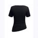 Nanyou Women's European Style Pleated Slim Fit T-Shirt Short Sleeve Irregular Hem New Style 2025_ecoleips.com