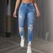 WISH Cross-Border Trade New Elastic Ripped Slim Fit Jeans Fashion Long Pants Women's Clothing_ecoleips.com