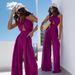 Women's Clothing Summer New Halter Neck Waist Sexy Solid Color Jumpsuit Wide Leg Pants_ecoleips.com