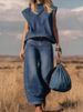 Fashionable Sleeveless Vest Top Wide Leg Denim Two Piece Set For Women New American Style_ecoleips.com
