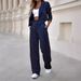 2025 European American Foreign Trade Women's Elegant Casual Striped Short-sleeved Lapel Blazer And Straight-leg Pants_ecoleips.com