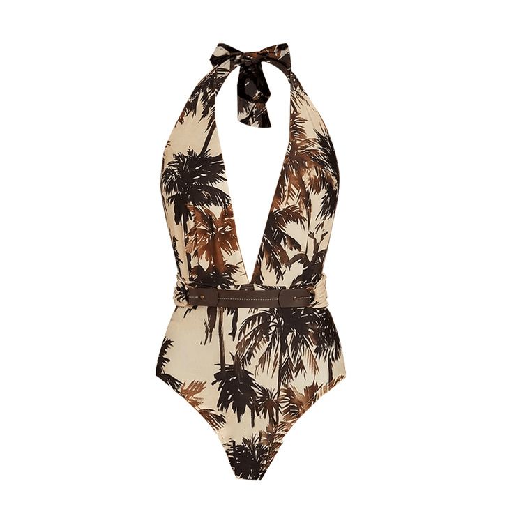 Women's Clothing Swimsuit New Style Deep V Halter Neck Retro Print One Piece Swimsuit Suit Female_ecoleips.com