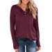 Women's Solid Color Knitted Long Sleeve Crew Neck Pullover Button Up Top T-Shirt_ecoleips.com